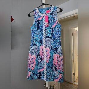 Lilly Pulitzer Mila High Tide Navy Party In Paradise Stretch Shift Dress Size 2